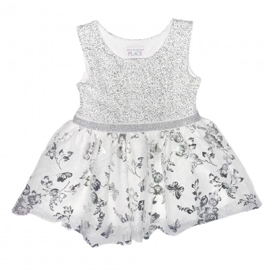 White and Silver Toddler Girls Dress Sz 18-24M